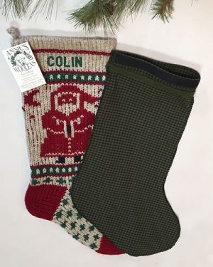 Personalized Hand Knit Gray Cat Christmas Stocking