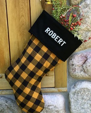 Yellow Buffalo Plaid Personalized Christmas Stocking